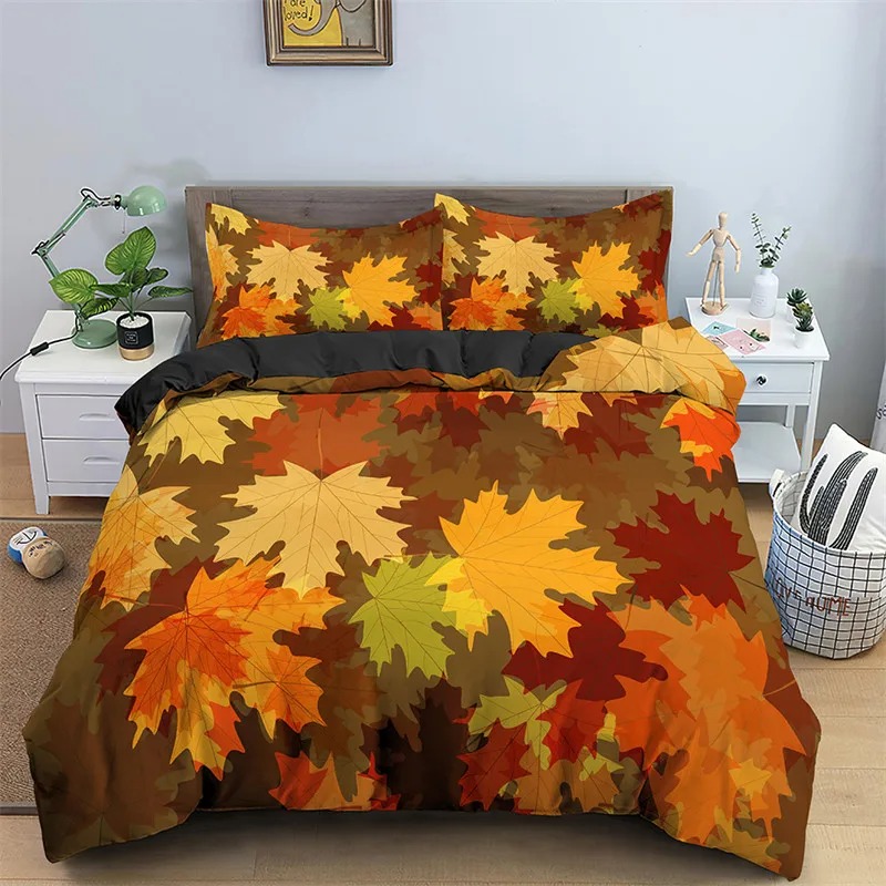 Bed Sheet Microfiber - Bettbezug mit Ahornblättern, Herbstthema, Bettwäsche-Set, Mikrofaser,