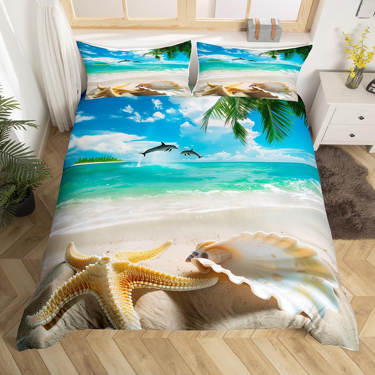 Bed Sheet Microfiber - Stranddecke, Küstenbettbezüge, Queen-Size-Bettbezüge, Teenager, Mädchen, Jungen,
