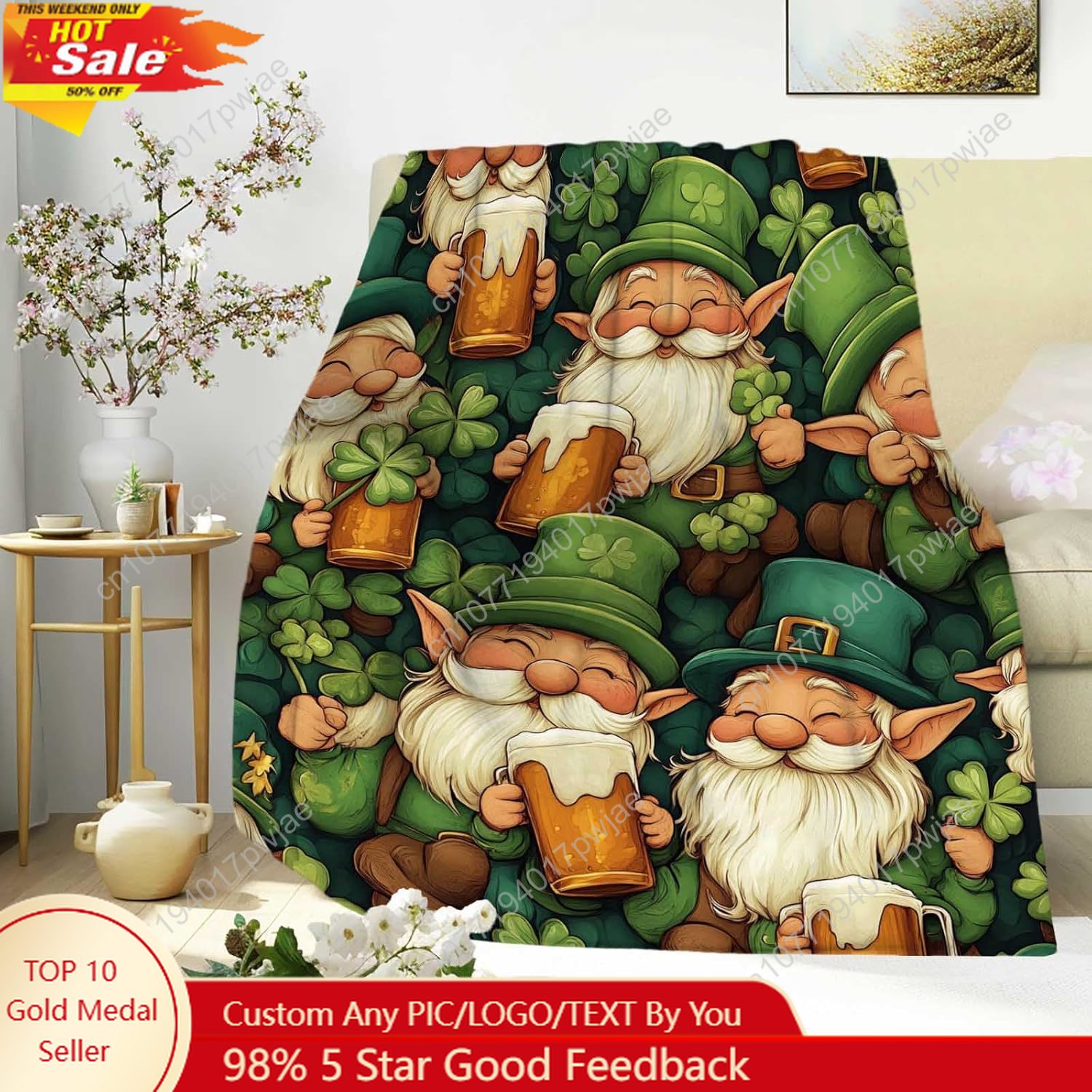 Quality Home Textiles - St. Patrick's Day Gnome Überwurfdecke mit