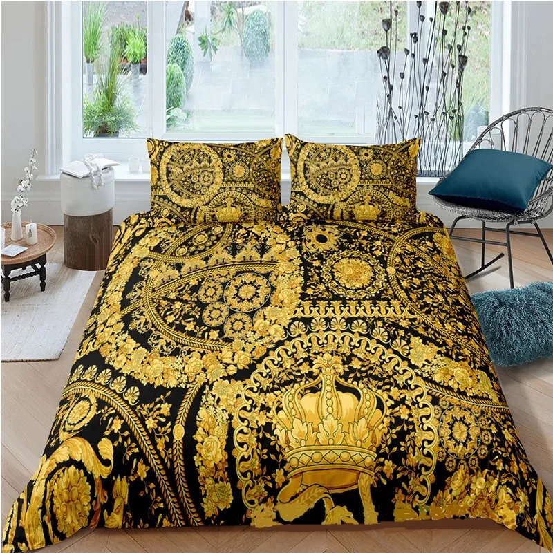 Bed Sheet Microfiber - Barock Moderne Kunst 3D Goldener Löwe