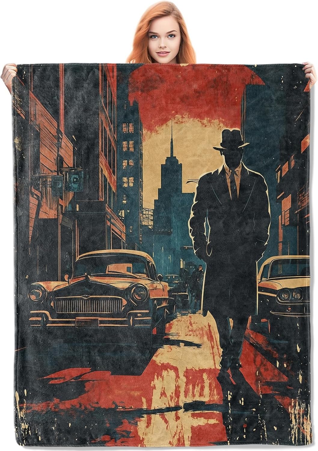 Quality Home Textiles - Noir Detective-Decke, Geschenke für Frauen, Crime-Flanelldecke,