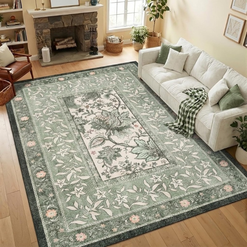 Home Lines Textiles - Retro-Teppich mit Pflanzenmuster für Wohnzimmer, faltbar,